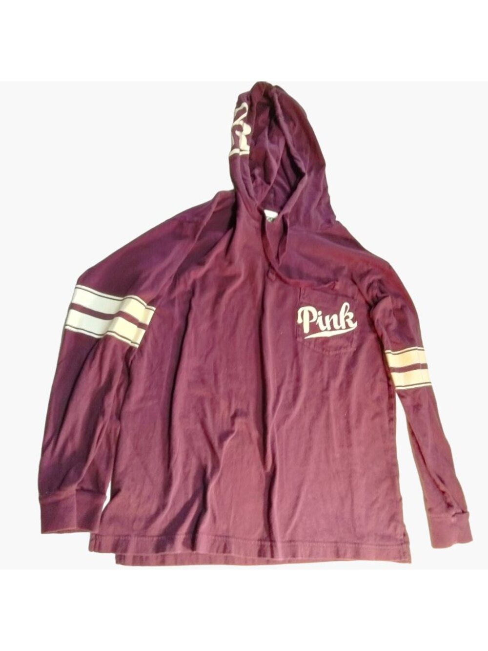 Pink Victorias Secret Womens Hoodie Small S Maroon Long Sleeve Lightweight